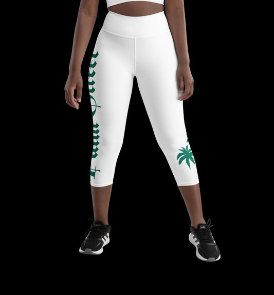 White green Yoga Capri Leggings